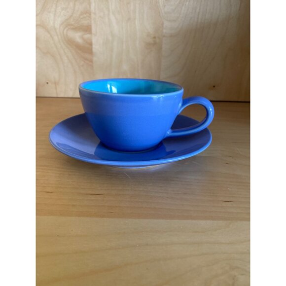 Lindt Stymeist Japan Cup & Saucer – Periwinkle & Aqua Colorblock 1980s - Picture 3 of 11